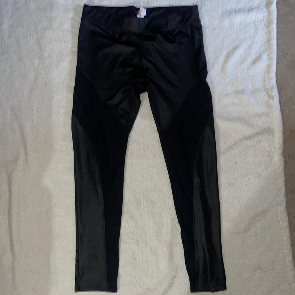 Black xl , See through mesh, faux leather leggings